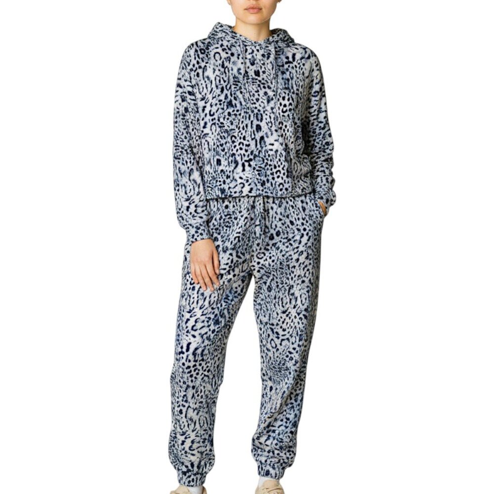 Midnight Bakery Blue & White Leopard Print Pajama Set Women's Size S